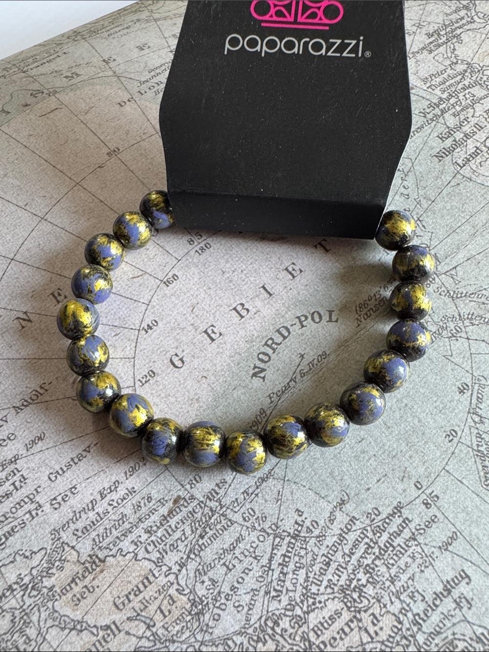 Paparazzi Gold and Gray Marbled Bead Stretch Bracelet
